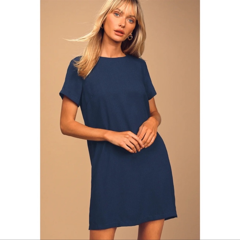 Navy Blue Shift Dress gold zipper